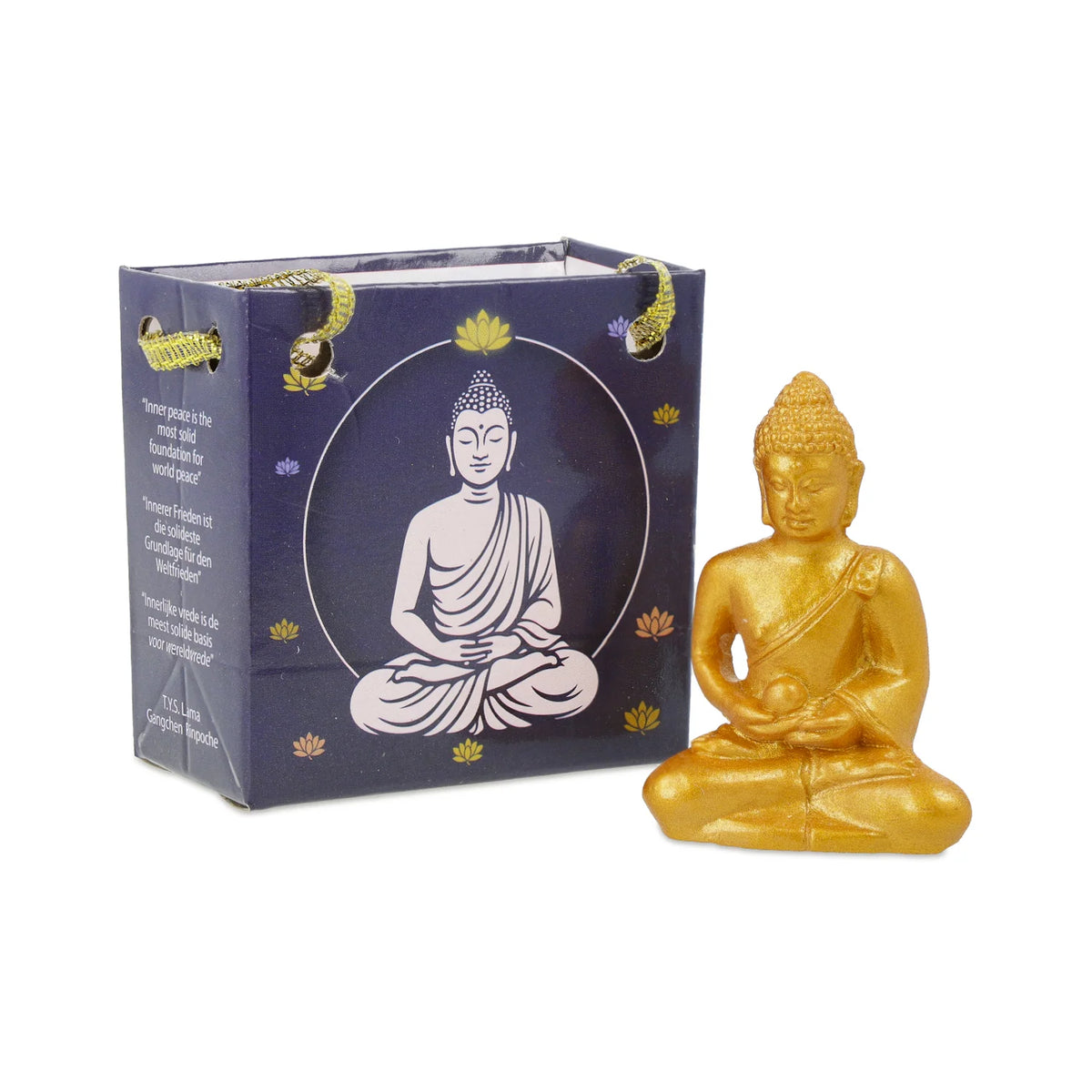 Meditatie Boeddha goudkleurig met geschenktasje