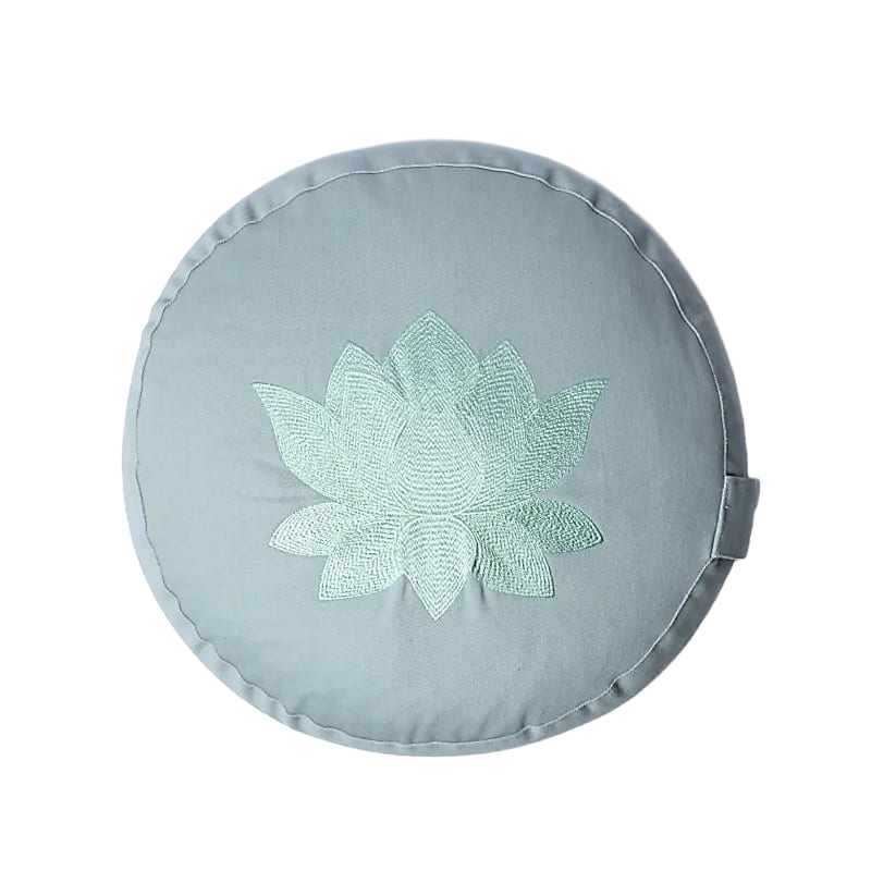 Meditatiekussen Yogi Yogini lotus saliegroen, achteraanzicht, vrijstaand